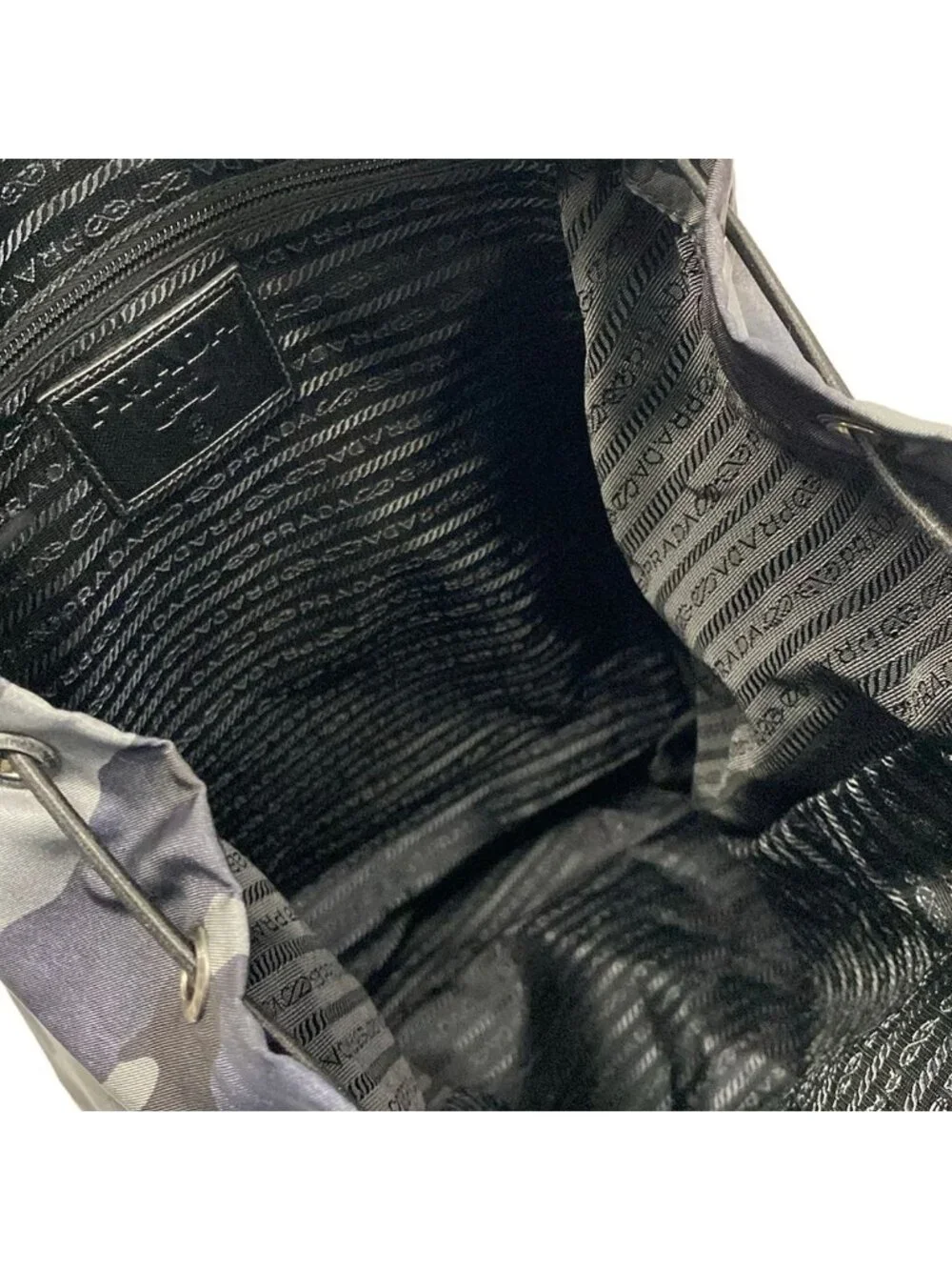 Prada Backpack Dark Navy Gray Multi Leather Tag Camouflage Pattern